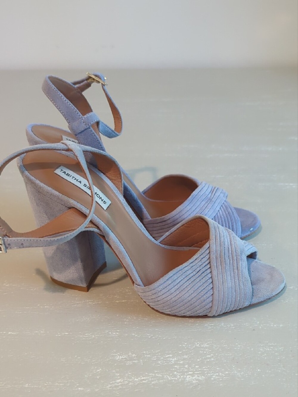 Tabitha Simmons Heels Suede Block Heel size 36.5 Made in Italy Blue - Picture 3 of 6